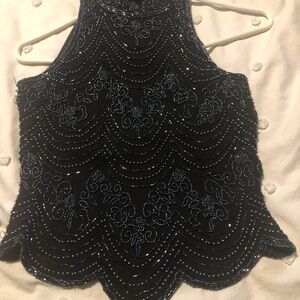 Papell Boutique Black Beaded Evening Top